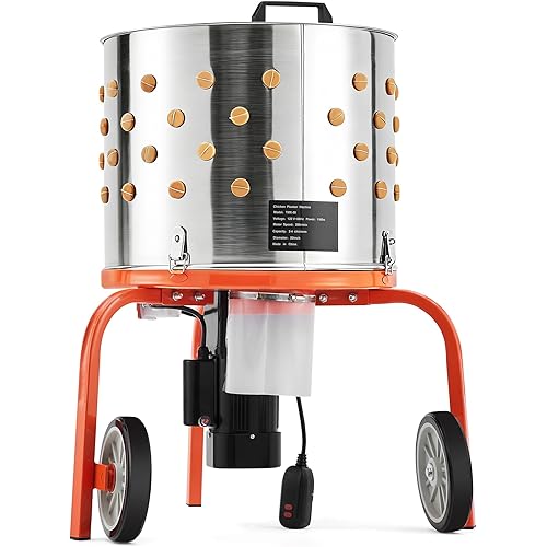 Chicken Plucker Machine, 20 inch Drum Stainless Steel Poultry Plucker, Defeathering Equipment with 108 Soft Fingers, Simple Debris Collection, for Farms, Restaurants, Home, Poultry Plucking, Orange