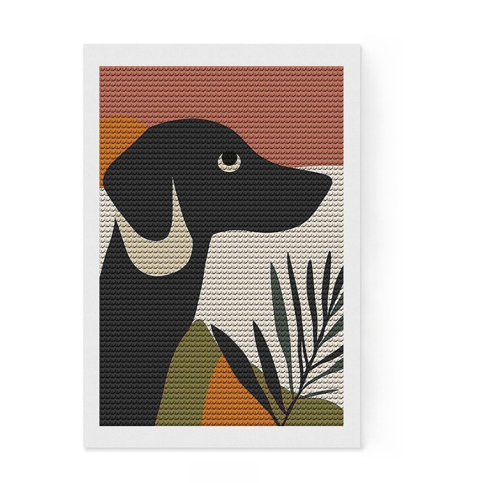 Junmoney Black Dog Minimalist Art Crystal Diamond Art Kit 8"x12", Arts and Crafts, Aesthetic Room Decor, Boho Decor, Festive Home Decor