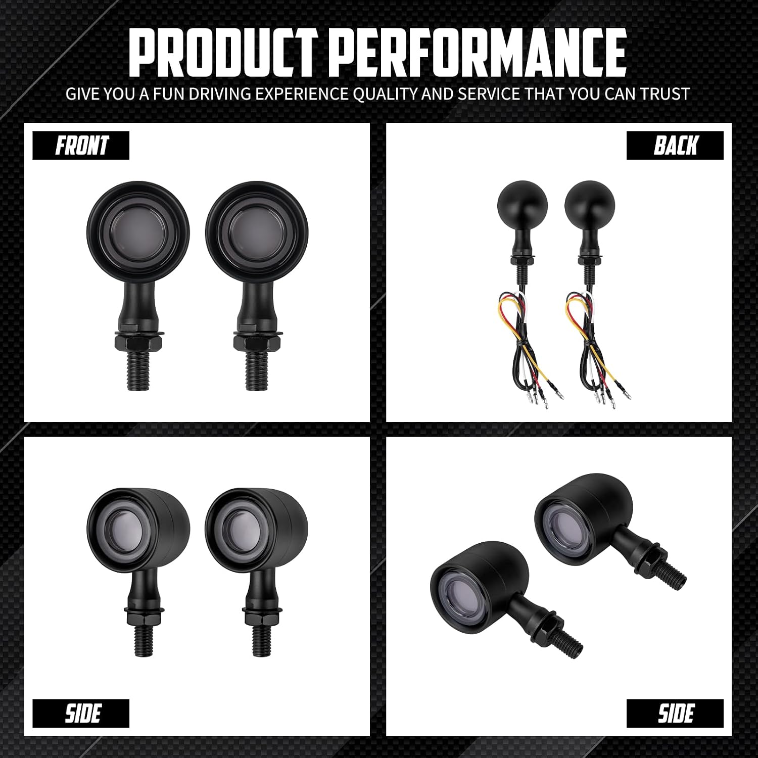 LED Turn Signals Motorcycle Bullet Blinker Running Light Universal Fit for Harley Softail Dyna Sportster Chopper Bobber 10MM Thread 2PCS (Black Shell+4 Wires)