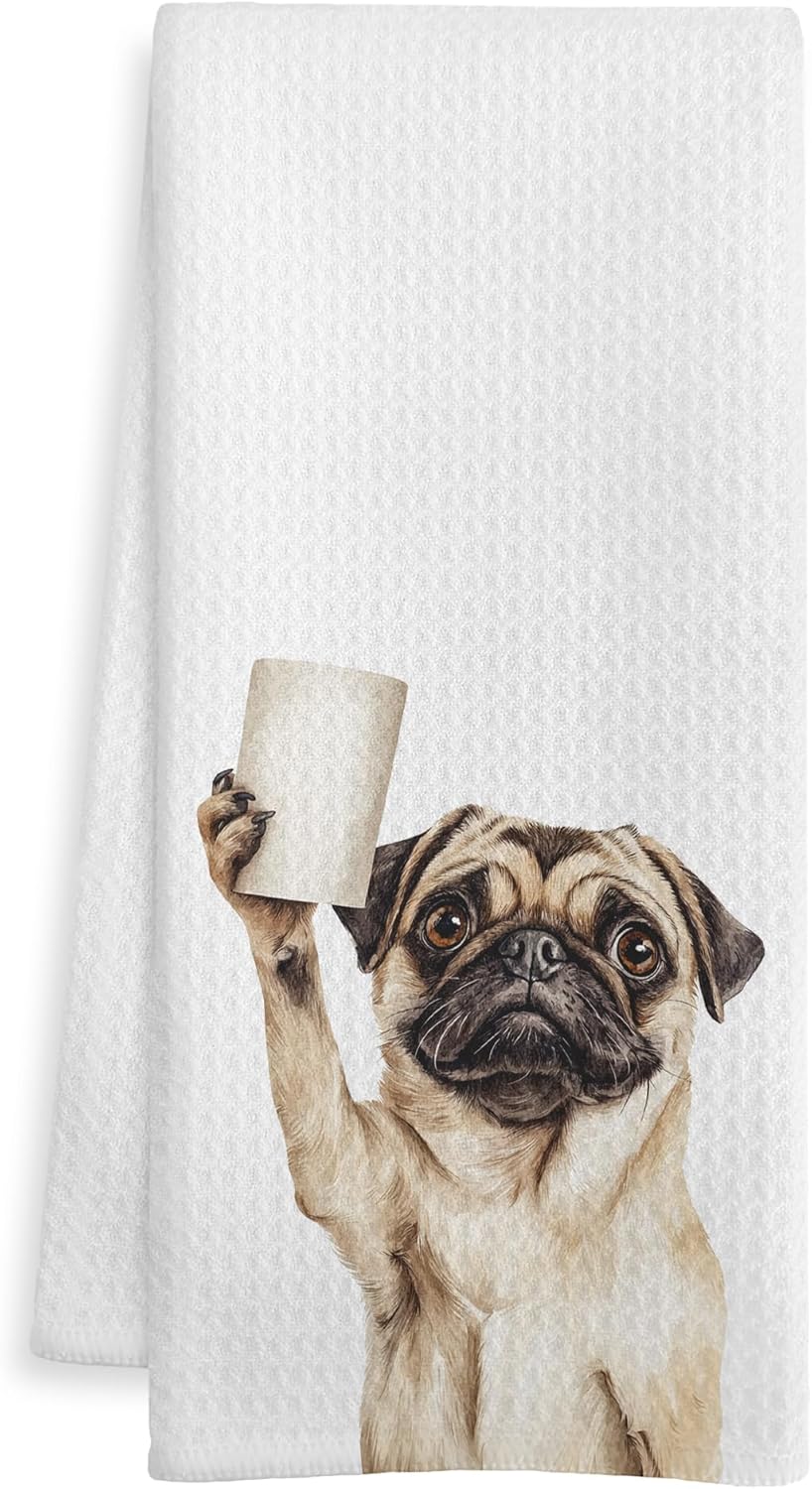 Funny Pug Gifts Bathroom Hand Towels, Pug Dog Lovers Gifts Decorative Hand Towels for Kids Guest Bathroom Washroom Half Bath, 16X24 Inch