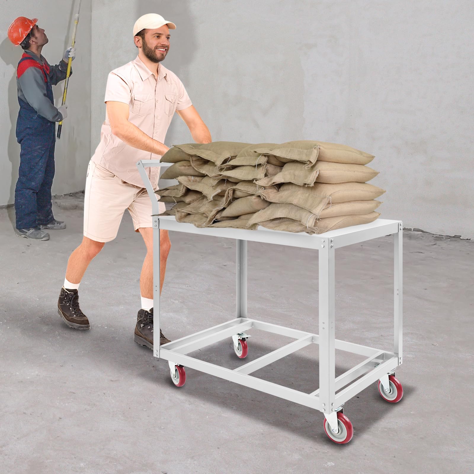 Carro de mesa de transporte, carro de taller vacío con 2 niveles, carro de plataforma con asa, carro de mano para talleres, hoteles, carga máxima: 158,76 kg, 89,92 x 59,94 x 106,43 cm, 2 ruedas