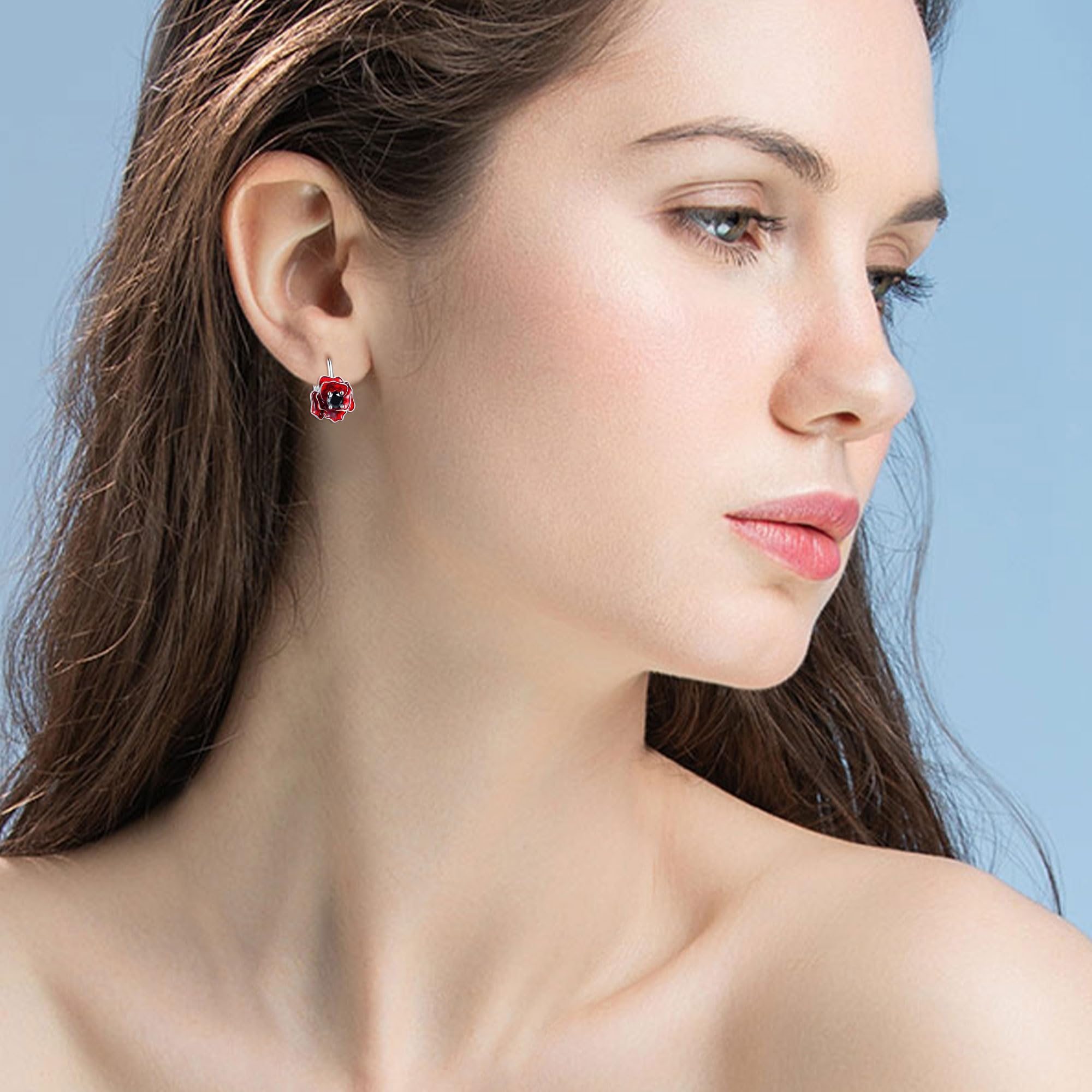 ONEFINITY Pendientes de flor de plata de ley 925 con cierre de palanca, regalo para mujer, talla única, Plata, Sin piedra preciosa