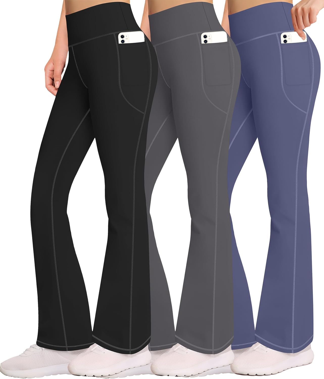 AENLLEY Girls Stretchy Flare Yoga Pants with Pockets - High Waisted Wide Leg Activewear Leggings for Kids