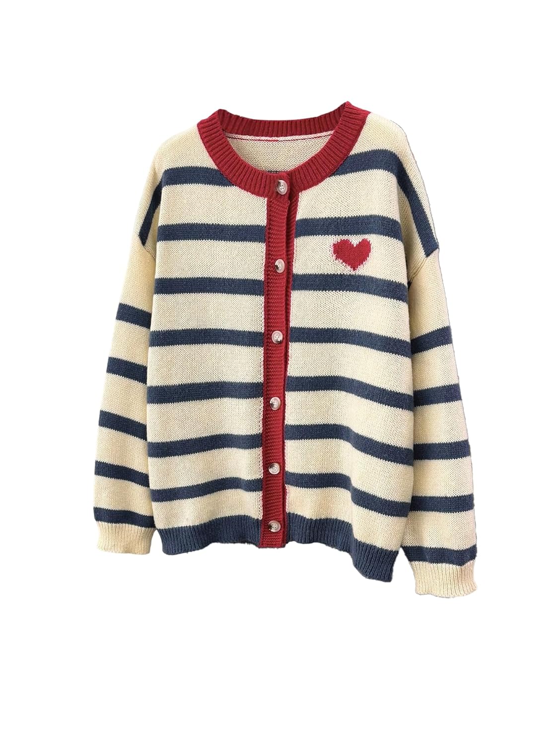 Womens 2025 Plus Size Striped Cardigan Sweater Heart Embroidery Button Down Long Sleeve Crewneck Fall Outerwear