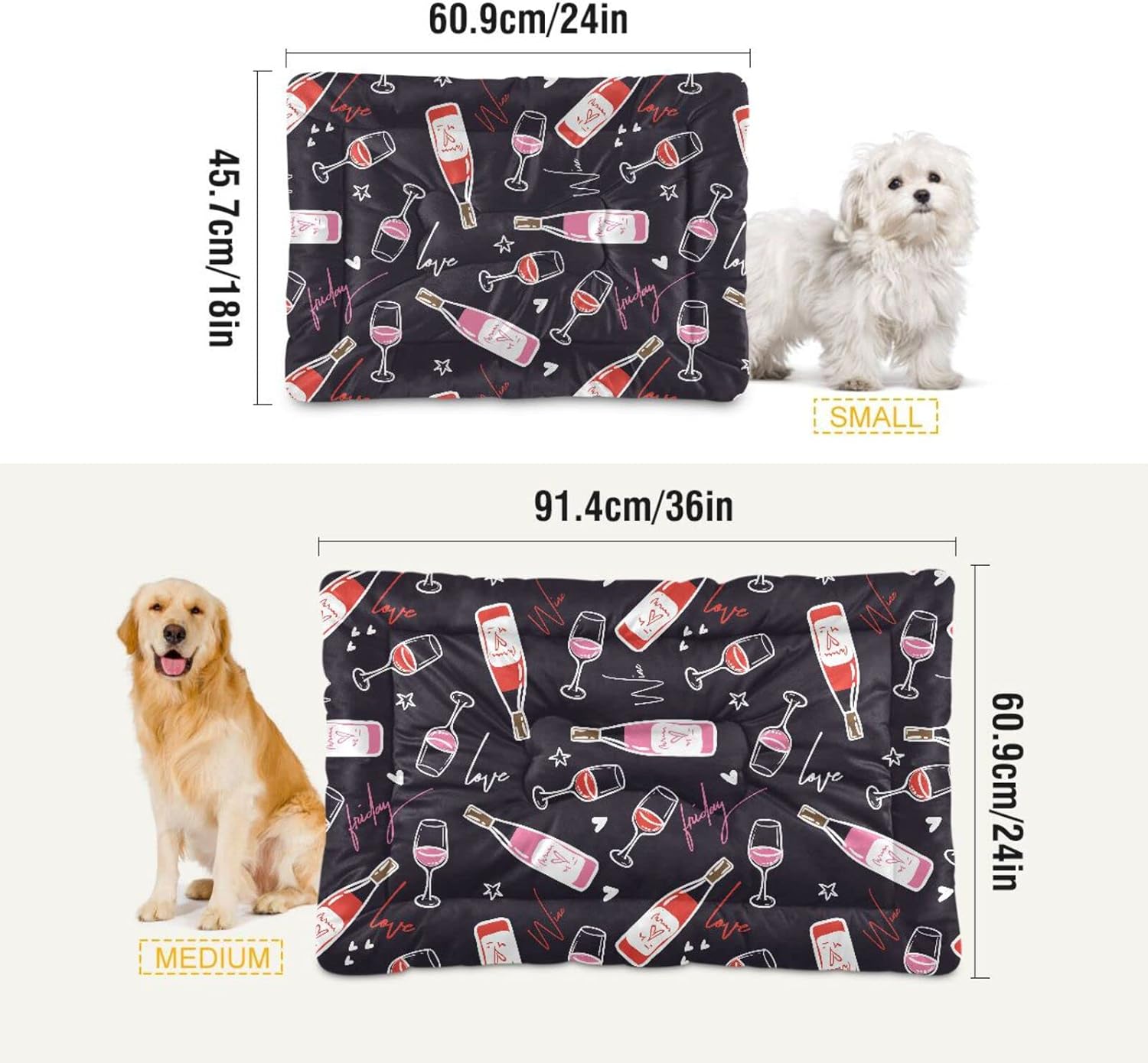 review Ultra Soft Pet Bed Washable Dog Bed Crate Mat for Dogs Fleece Dog Crate Kennel Pad Cat Pet Bed Liner 24x18in Wine Bottles and Glasses on Blue Background_