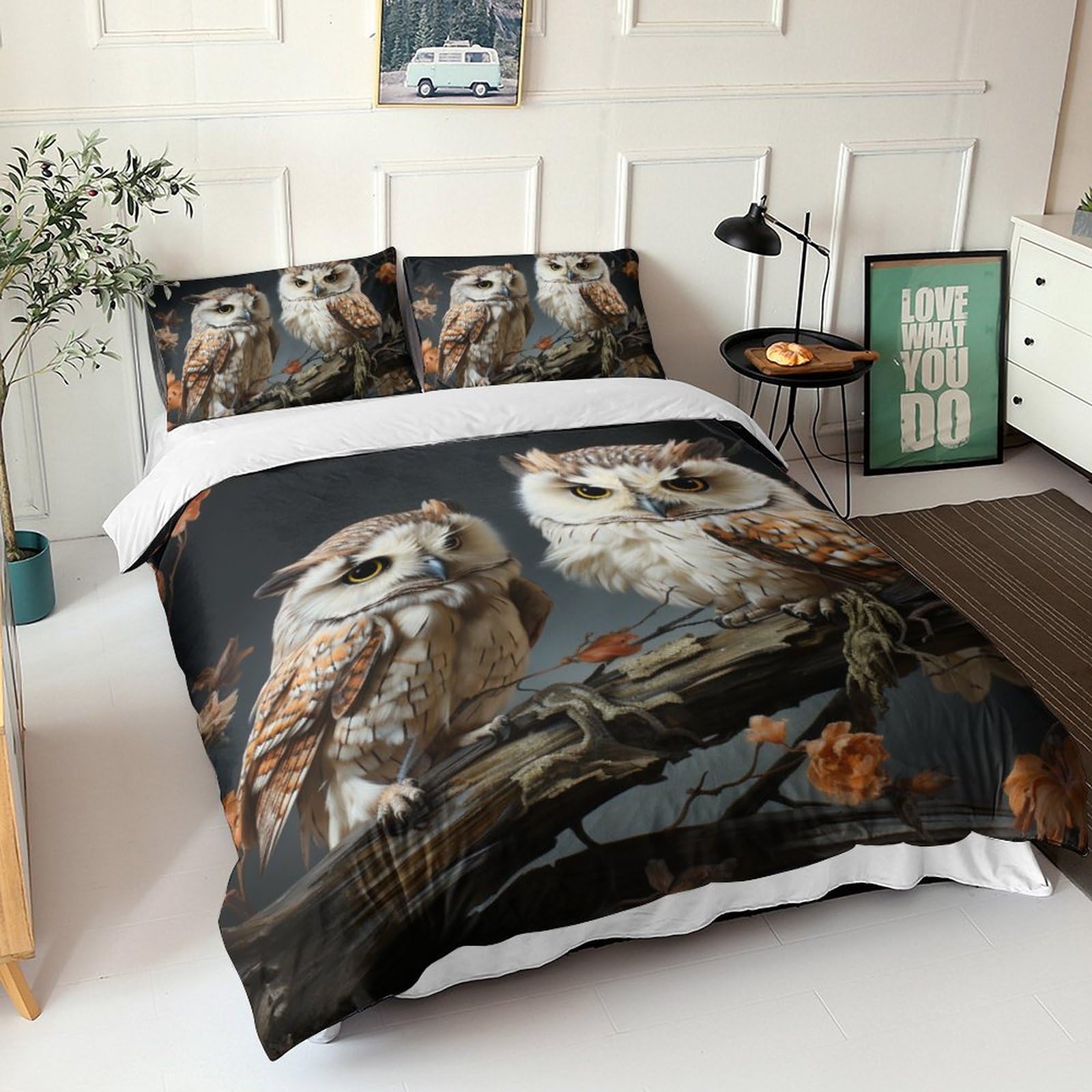 Housse de couette animaux grands yeux avec fermeture éclair pratique en microfibre hypoallergénique