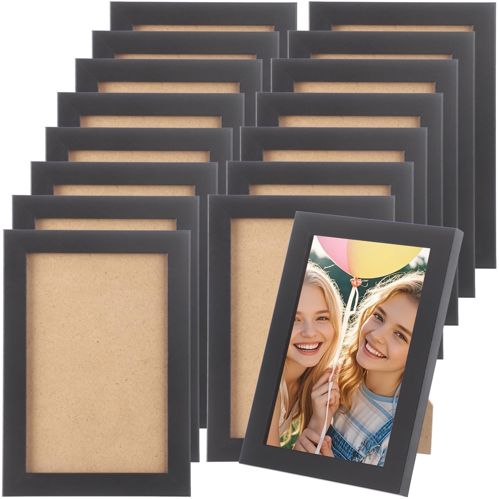 6x4 Photo Frames Set of 16, Black Rustic Wood Picture Frames, Tabletop Standing or Wall Hanging Display, Collage Gallery Wall Set for Home, Office, Shop Decor