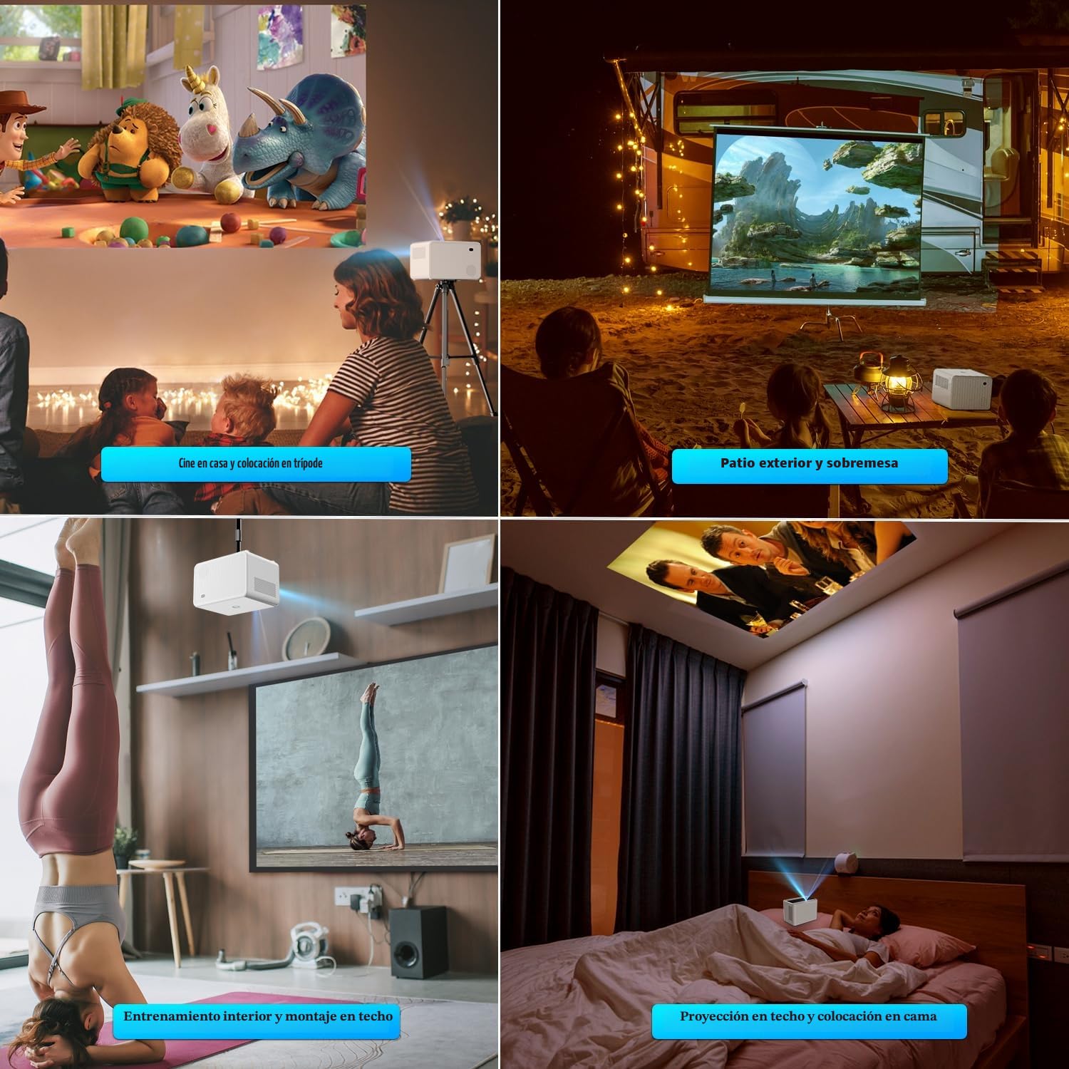 Proyector Portatil, Proyector 1080P Nativo con WiFi y Bluetooth, 16000 Lúmenes Proyectores Cine en Casa Soporte Zoom Eléctrico Enfoque para iOS y Android HDMI/USB/TV Stick/PS5/Laptop