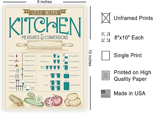 Miniatura 2 de Poster Master Póster de cocina vintage, impresión retro de medidas y conversiones de cocina, arte para hornear, regalo para hombres, mujeres,