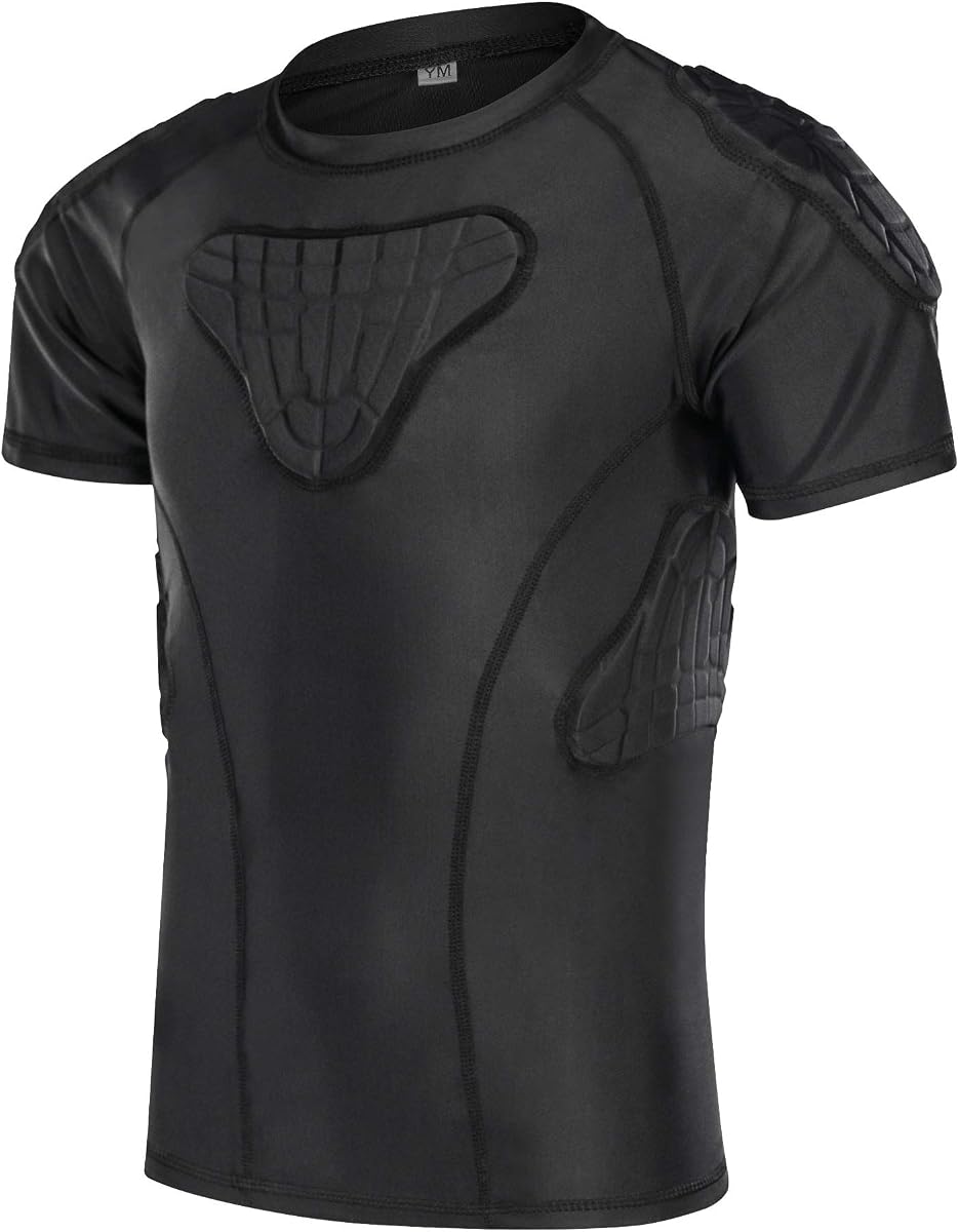 Padded Shirt Youth Boys Padded Compression Sports Protective T-Shirt Kids Rib Chest Guard for Football Baseball Basketball