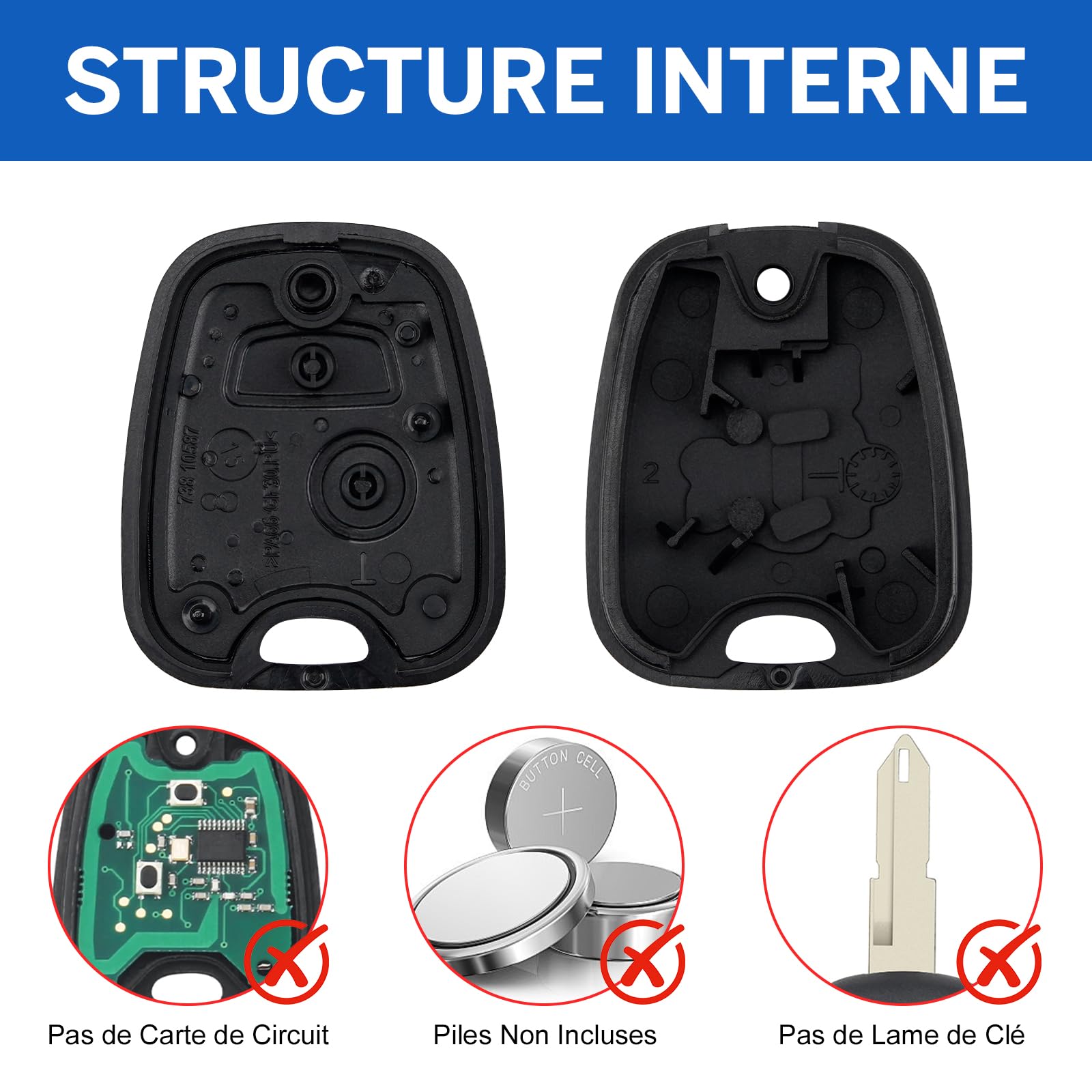 Lot de 2 Coques de Clé de Voiture Compatible avec Citroën C1 C2 C3 C4 C5 Peugeot 106 107 206 207 208 307 407 806 Saxo Xsara Toyota Aygo 2 Boutons Télécommande Boîtier Clef - 5