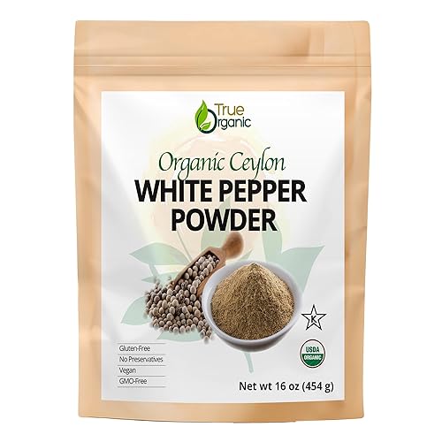 Miniatura 1 de True Organic Polvo de granos de pimienta blanca, 16 onzas, pimienta orgánica certificada por USDA y Kosher, granos de pimienta blanca orgánica,