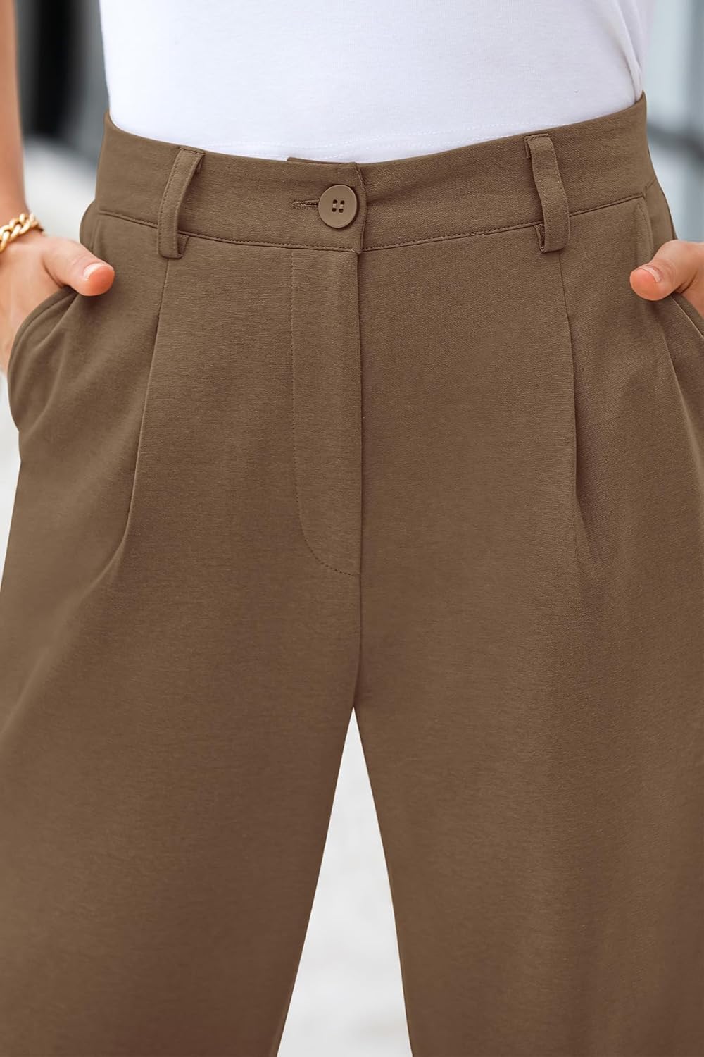 CFLONGE Women's Summer High Waisted Pants for Women 2026 Casual Ankle Length Pant for Work Office Trouser Slacks with Pockets - Image 3