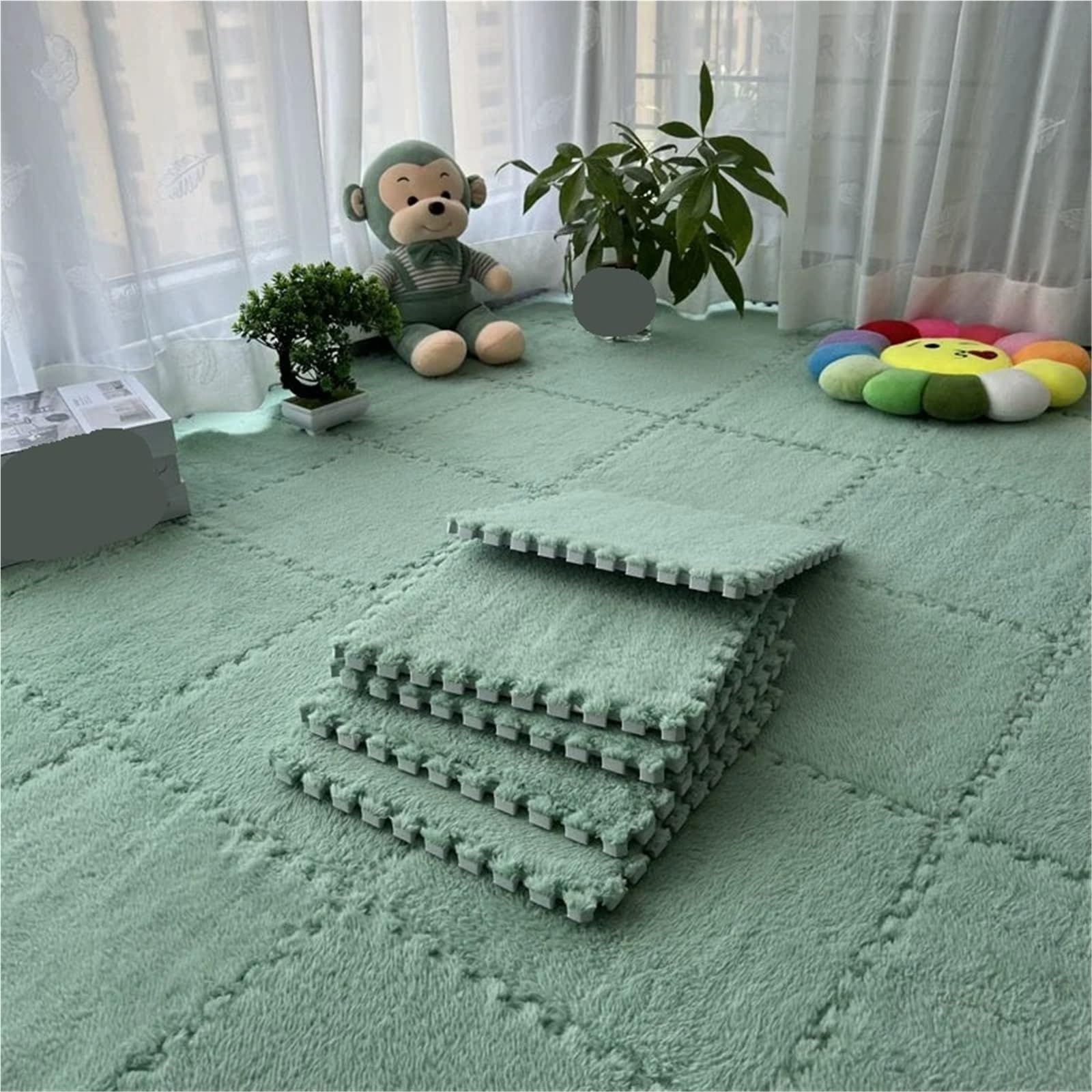 Weiche P-Schaumstoff-Boden-Puzzle-Matte – ineinandergreifende rutschfeste Fliesen für Kinder- und Baby-Spielzimmer, Schlafzimmerteppich (Kamelgrau, 4 Stück) – & sicheres Spielen