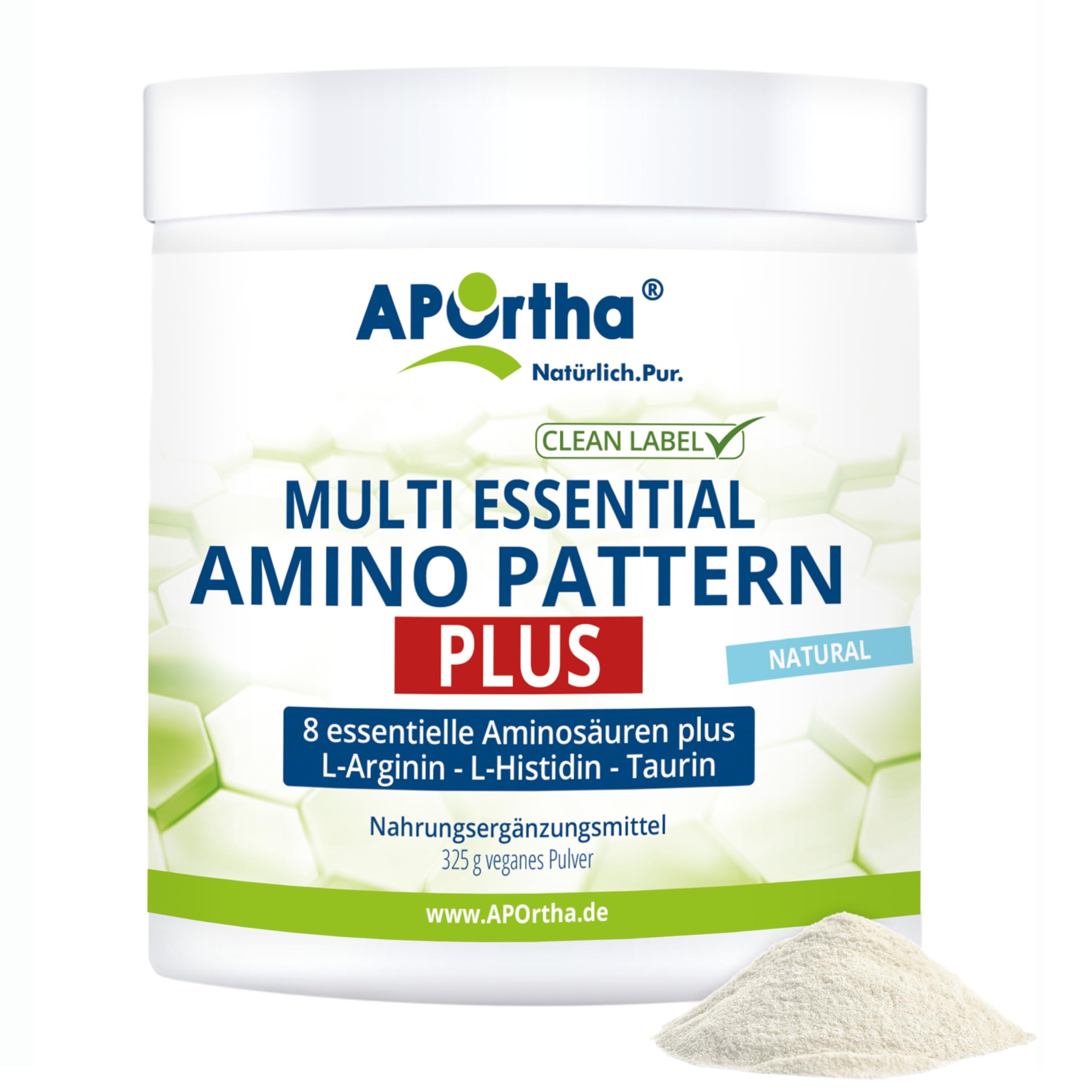 APOrtha® Amino Pattern PLUS - 325 g veganes Pulver mit 8 essentiellen Aminosäuren nach Prof. Dr. Lucà-Moretti plus L-Arginin, L-Histidin und Taurin für optimierte Eiweißversorgung, komplex hochdosiert
