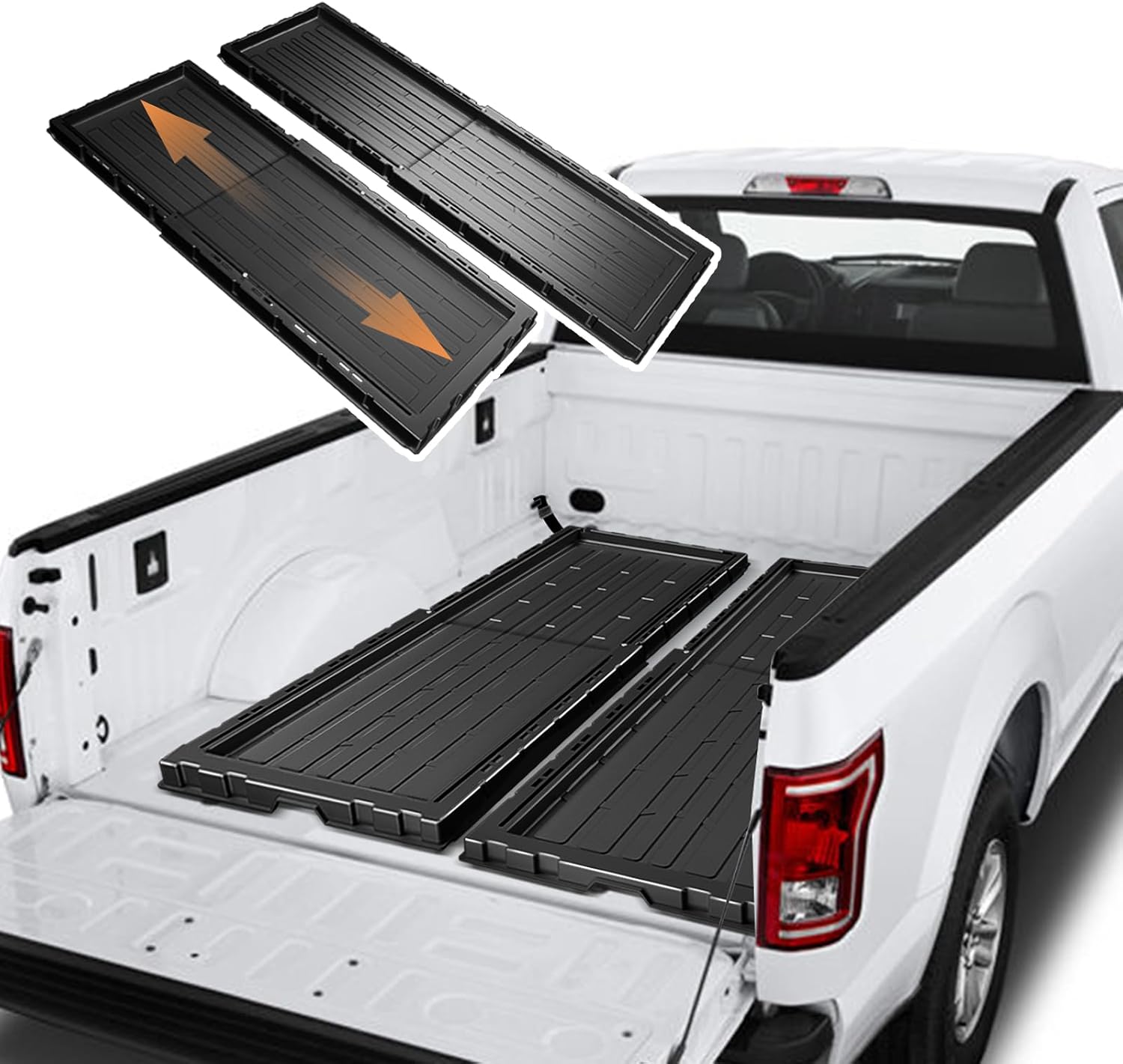 TripleAliners Slide-Out Truck Bed Cargo Tray Compatible with 5'7"+ & Longer Beds Pull-Out Storage Organizer for Pickup Truck Bed Organizer Adjustable Heavy-Duty Polyethylene (5.7FT & Plus)