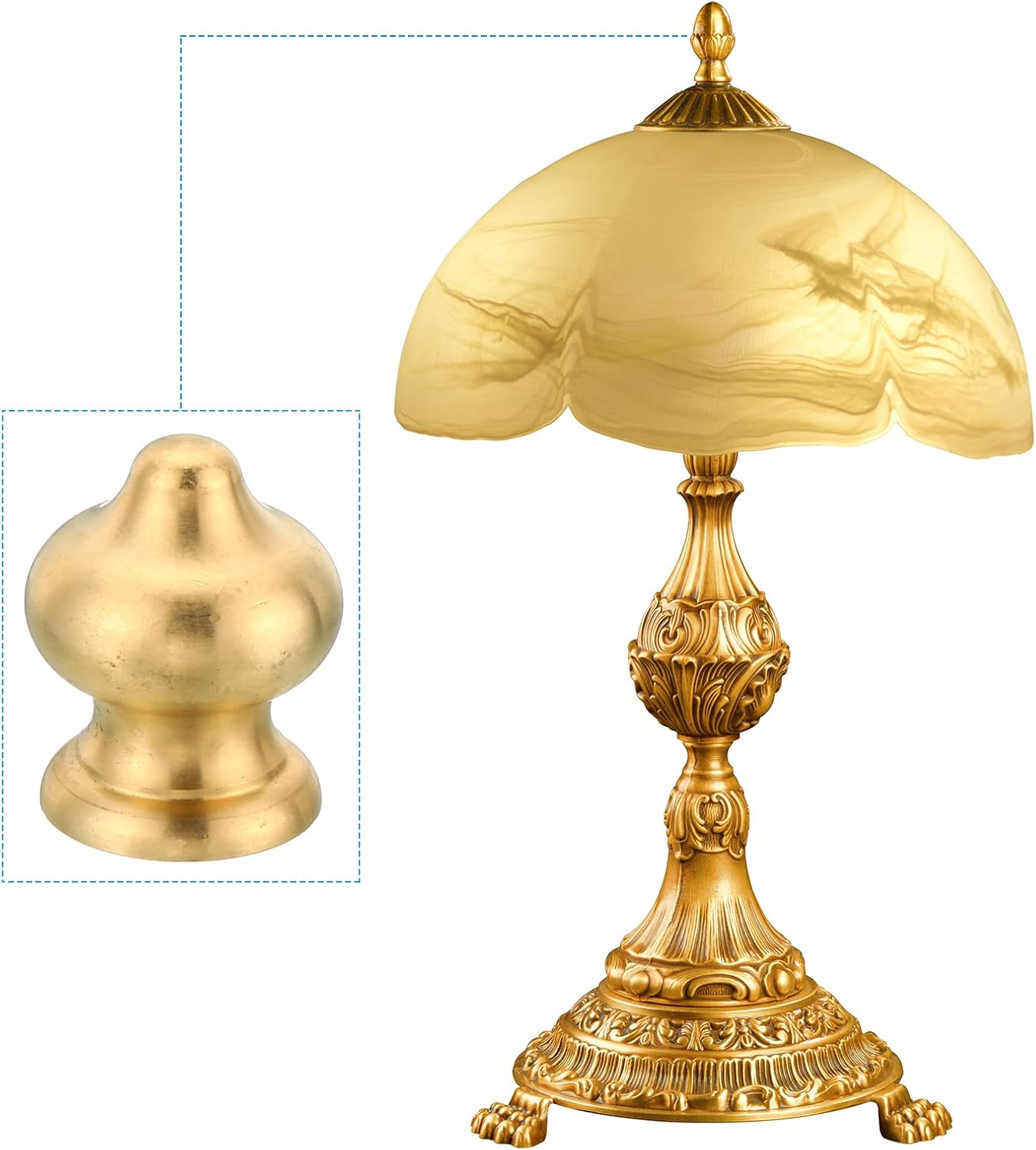 PATIKIL 1/4-27 Thread Lamp Finial Cap Knob, 3 Pack Brass Lamp Shade Harp Top Screw Caps Decoration Light Fixture for Table Lamps Floor Lamps 20.5x25.5mm