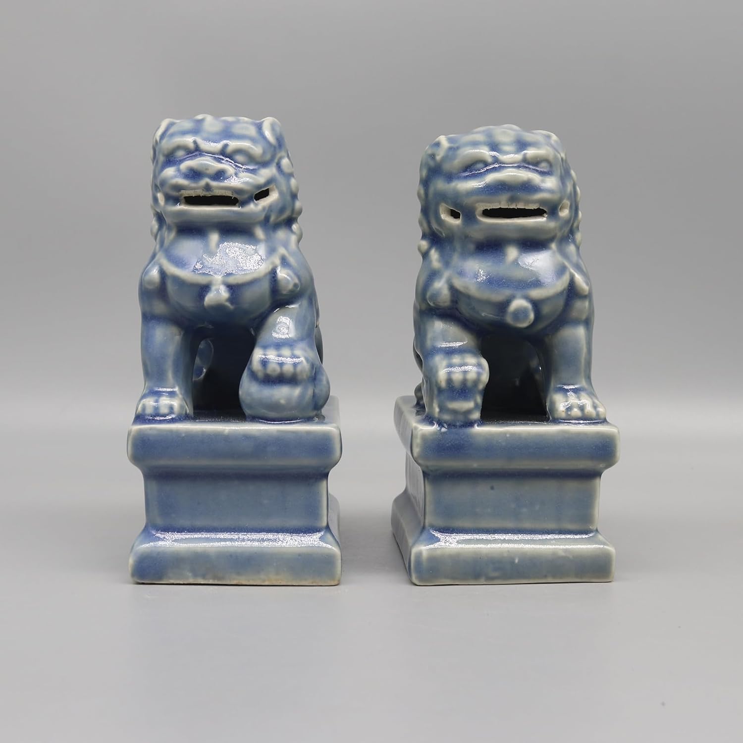 Eastern tide Pair of Little Ceramic Guardian Lions, Home Decoration (Blue)