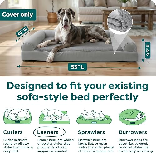 Miniatura 3 de Furhaven - Funda de repuesto para cama de perro de felpa y gamuza estilo sofá, lavable a máquina, color gris, tamaño jumbo plus (XXL)