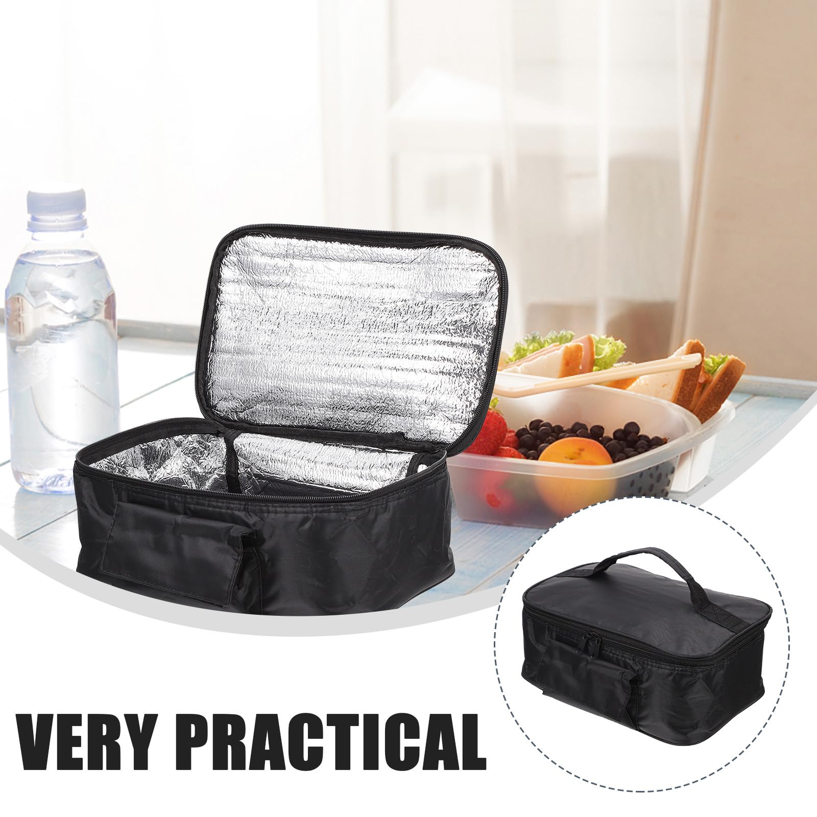 Bolsa de Almuerzo Portátil para Coche 12v Aislamiento Térmico de Cobre, Color Negro, para Mantener Alimentos Calientes en Picnic y Escuela