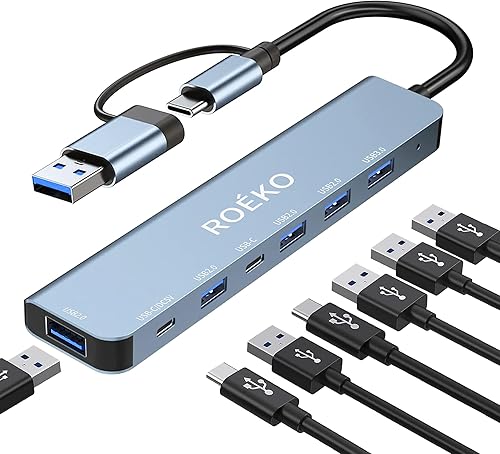 Concentrador USB, adaptador multipuerto USB C, divisor USB con 1 USB 3.0, 4 x USB 2.0, 2 USB C, concentrador USB c para dispositivos MacBook