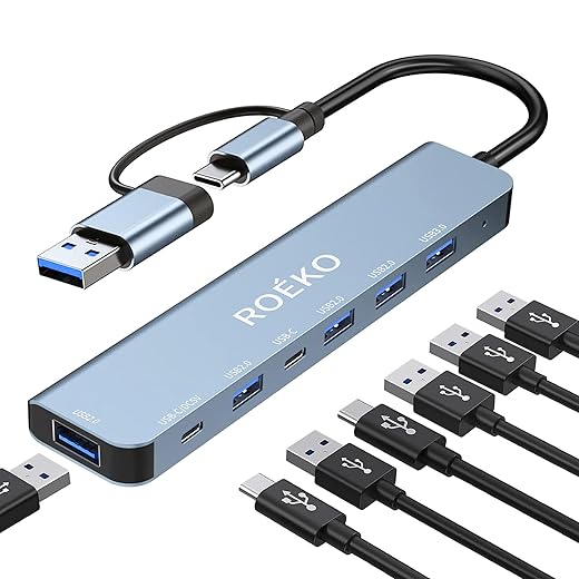 USB Hub 3.0,USB C hub,USB hub with USB C Multiport Adapter, USB Splitter with 1xUSB 3.0,4xUSB2.0,2 x USB C,USB c hub for MacBook Pro/PC/Laptop/Tablet Devices (Grey 7in1)
