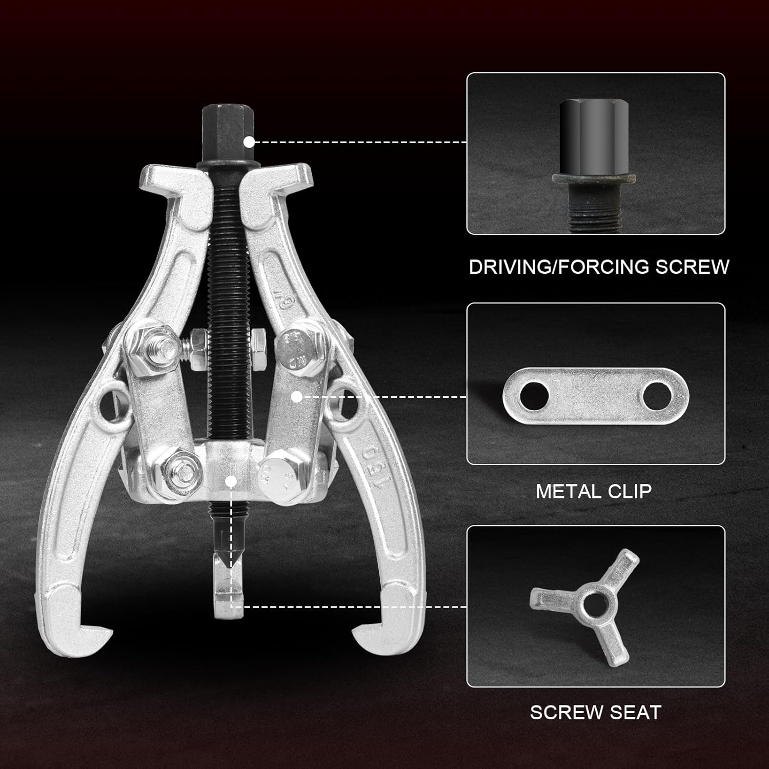 Big RED Gear Puller Set, 3''4''6'' 3 jaw Puller Tool, Puller Kit for Gearing, Pulley and Bearing Removal, Puller Kit Pulley with Reversible Jaws, 3 Pcs