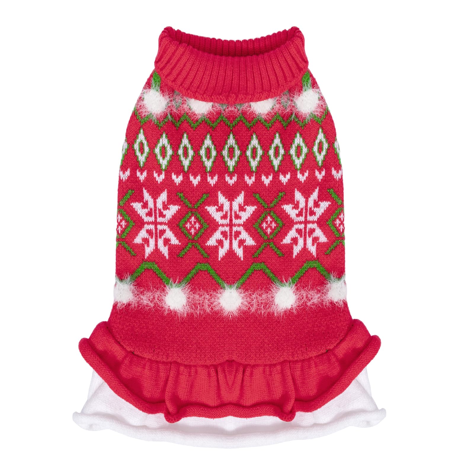 CuteBone Fancy Christmas Dog Sweater Dress, Soft and Stretchy Dog Clothes for Small Medium Dogs Girl, Christmas Snowflake Red Puppy Sweater Pullover
