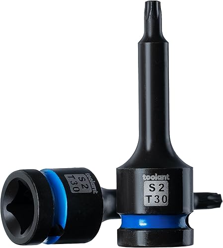 Vista 12 de toolant Juego de enchufes de brocas Torx T20 de impacto 2 piezas, 1/2" de acero S2, enchufes de estrella de accionamiento neumático de alto impacto