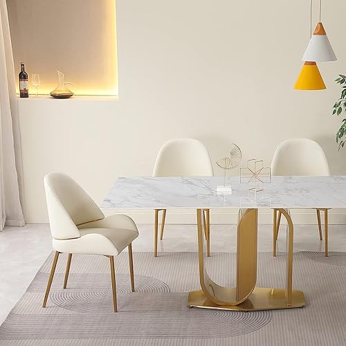 Vista 10 de Juego de 2 sillas de comedor, modernas patas doradas de piel sintética para comedor, cocina, comedor (beige)