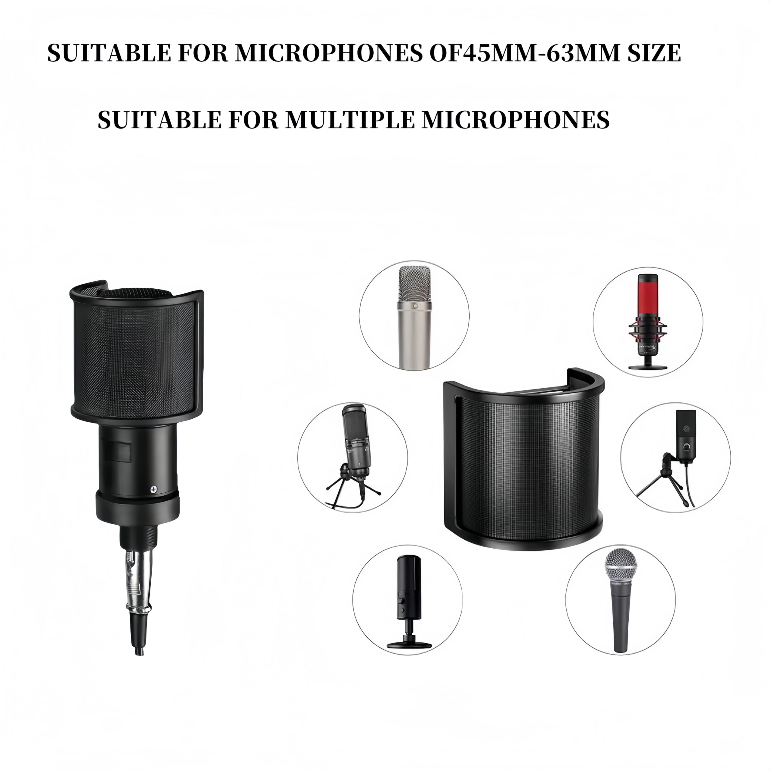 Filtro universal de malla metálica para micrófono, filtro de grabación de estudio, protector de micrófono ajustable, accesorio de cubierta de viento para micrófono, adecuado para la mayoría de