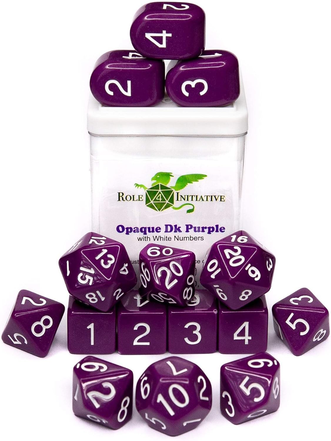 Opaque Dark Purple w/White Ink - Set of 15 Dice Set of 15 w/Arch'd4