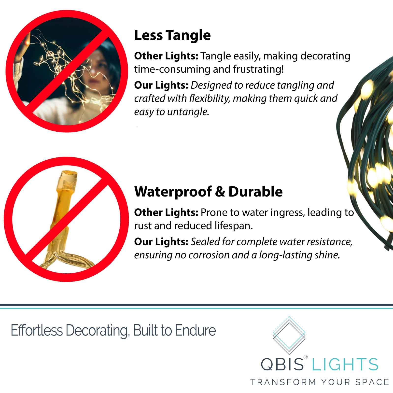 Qbis - Filo di luci natalizie con micro LED, luce bianca calda, filo d'argento, con timer, a batteria