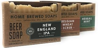 Ale Beer Soap Set - 3 Pack Soap Gift Set - New England IPA, Belgian Wheat Scrub, Herbal Mint - 3.5 oz - Home Brewed Soaps
