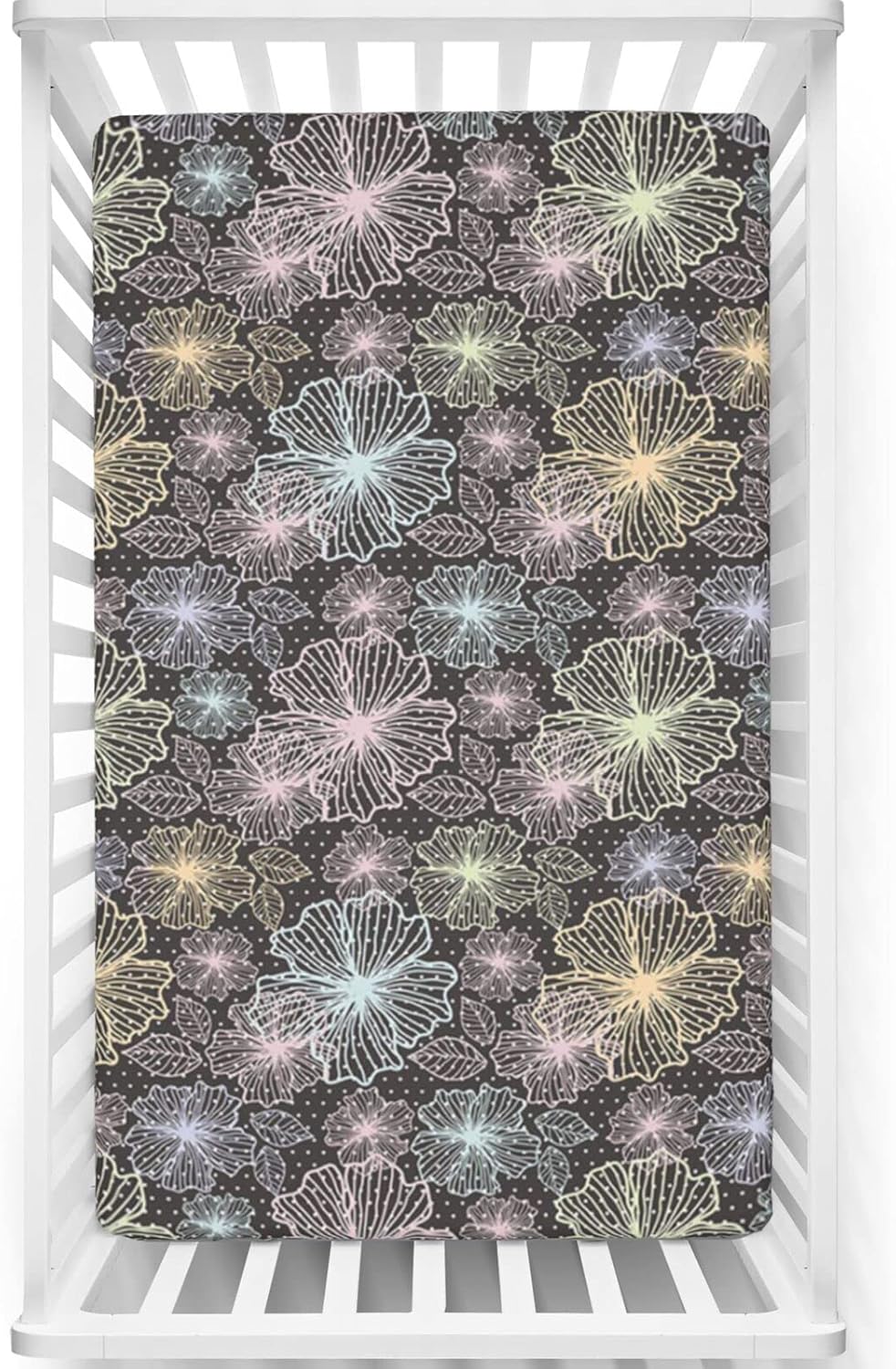 Retro Themed Fitted Mini Crib Sheets,Portable Mini Crib