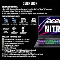 Vista 6 de acer Nitro 5 AN515-58-725A - Laptop para juegos Intel Core i7-12700H GPU NVIDIA GeForce RTX 3060 Pantalla IPS FHD de 15.6 pulgadas 144Hz 3ms