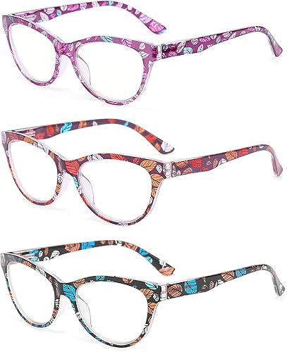 Miniatura 1 de AJYADO Gafas de lectura para mujer, paquete de 3 unidades, a la moda, con bloqueo de luz azul, con aumento para lectores de moda, irrompibles