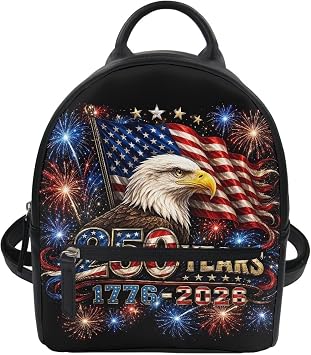 Freewamder 250th Eagle Mini Backpack for Women Leather Backpack with Zipper Lightweight Casual Daypack Shopping Hiking Rucksack Work Satchel Bags for Ladies Birthday Gift