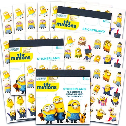Despicable Me Paquete de calcomanías de Minions para fiestas, 360 calcomanías, 18 hojas de calcomanías, 3 paquetes de calcomanías (suministros para