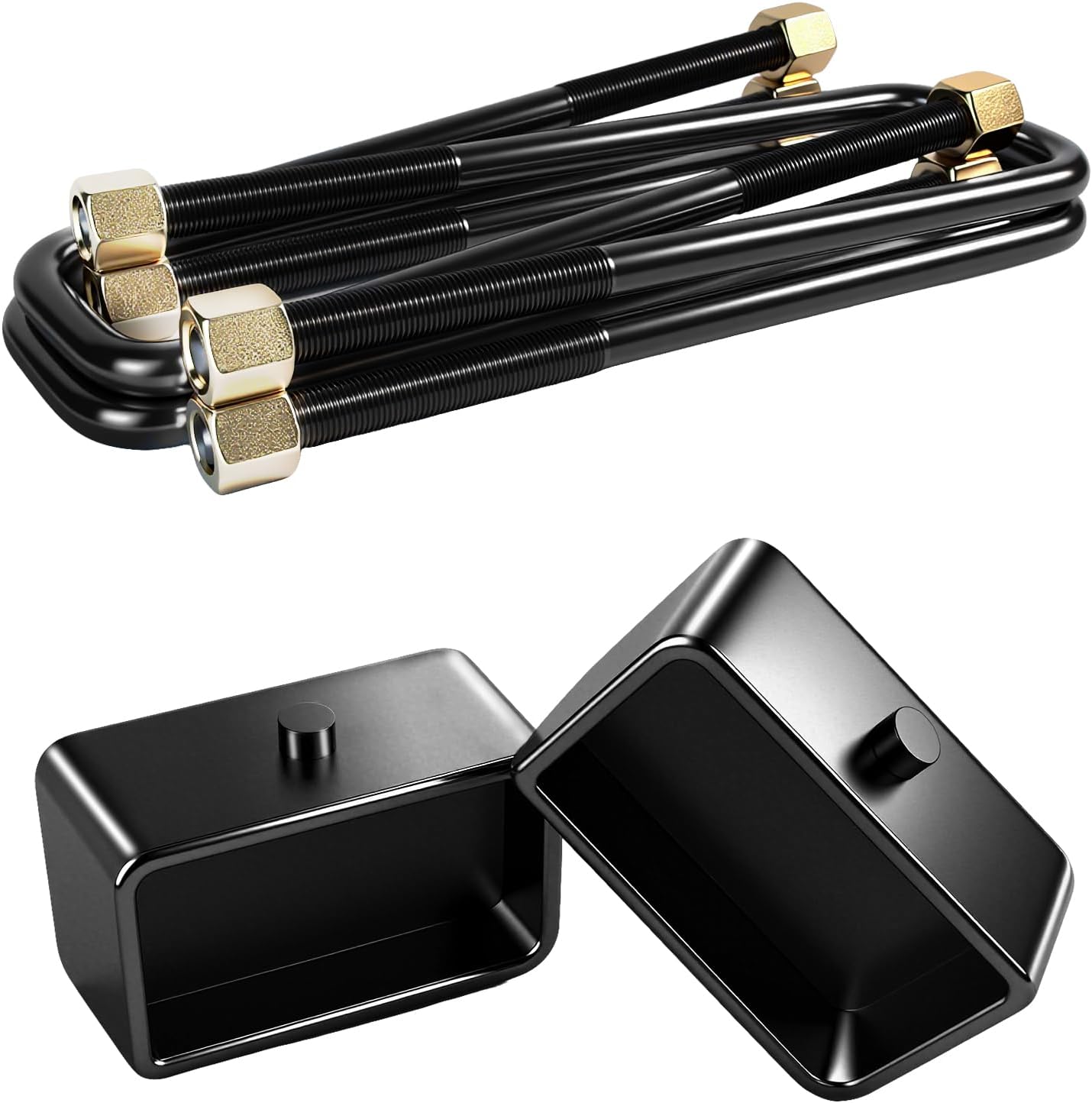 3'' Rear Lift Block Kits Compatible with Chevy Silverado 1500 1999-2024, 2pcs Lift Block with 4pc Extended Square Leaf Spring Ubolts for GMC Sierra 1500 1999-2024, 3inch Rear leveling Lift Set