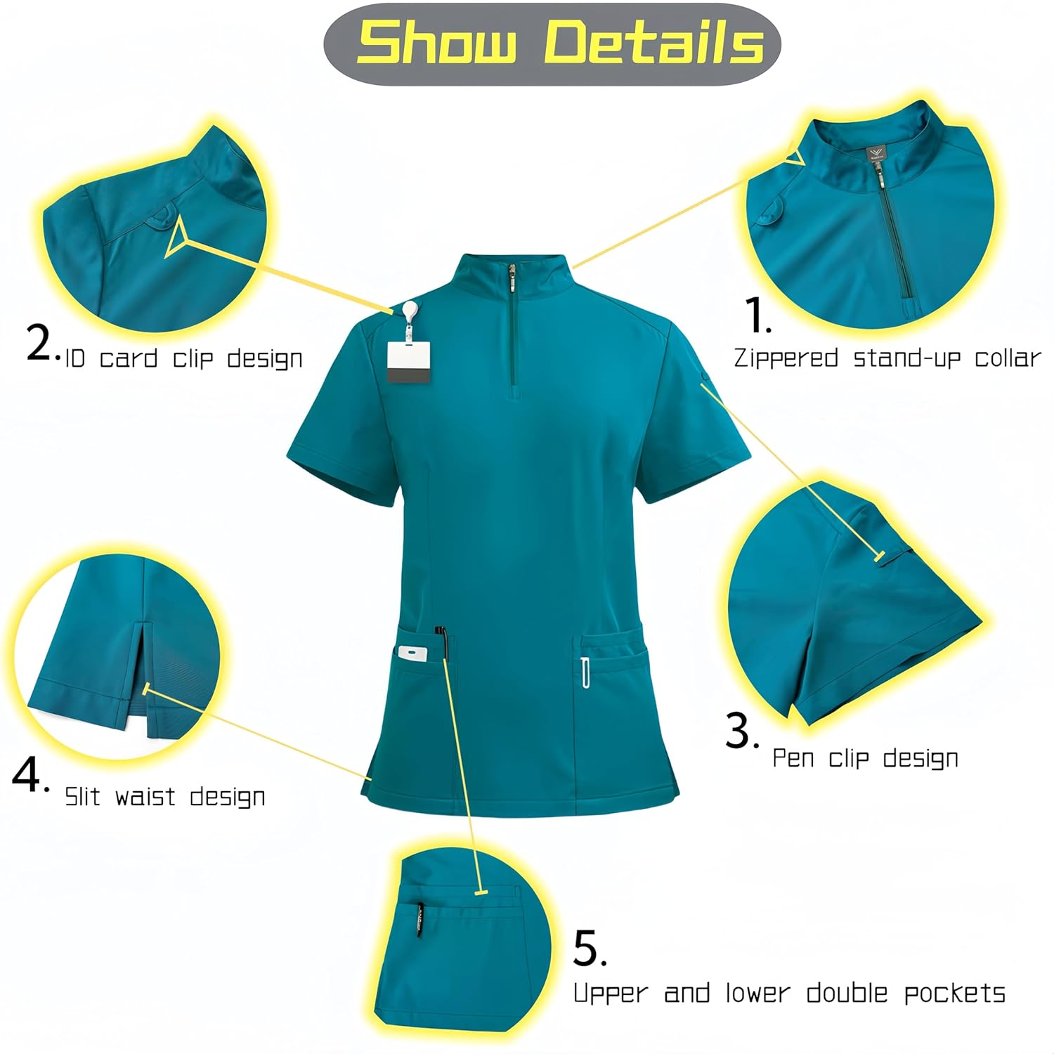 Aylashine Scrubs Medical Uniform, Set-Zipper Collar Top&Straight Pants, Unisex Workwear，for Doctors, Nurses, Beauty Salons