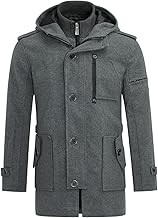 YOUTHUP Men's Wool Coat with Hood Winter Trench Coats Regular Fit