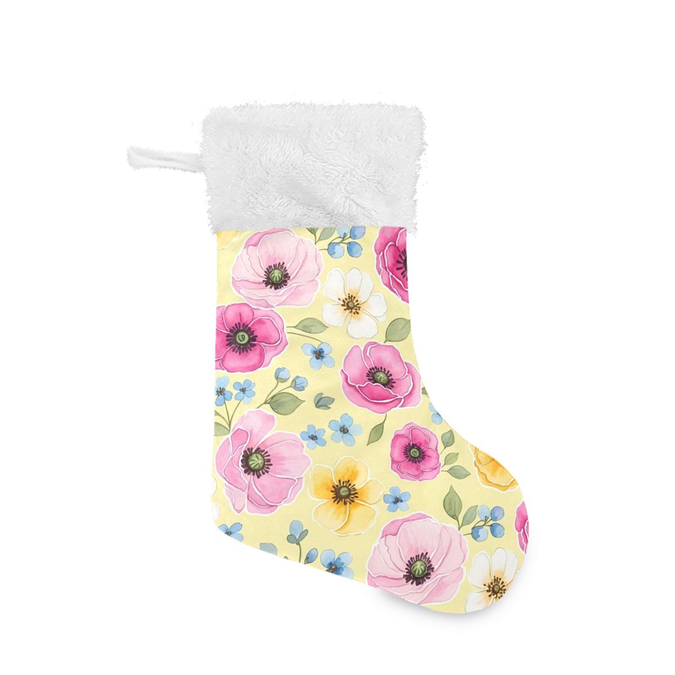 Fuauuyl Watercolor Flowers Christmas Stocking 18 In Xmas Hanging Stocking with Plush Cuff for Family Holiday Party Fireplace Decorations, 2 Pack
