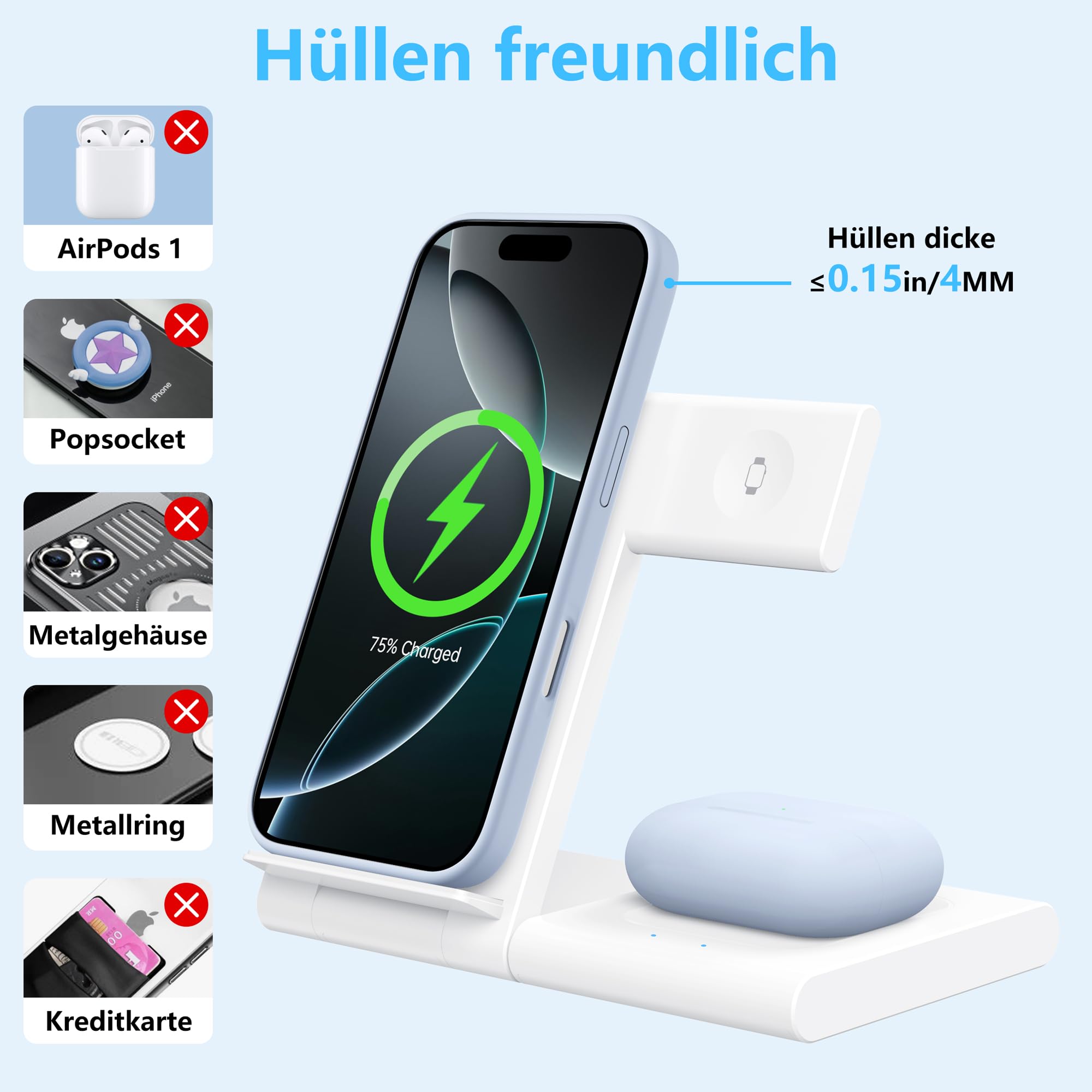 Ladestation Apple Watch und iPhone, 3 in 1 Ladestation für iPhone 17/16/15/14/13/12/11/Pro/Max/Plus, Apple Watch Ultra 3/11/10/9/8/7/6/SE 3, für AirPods 4/3/2/Pro 3 (Weiß)