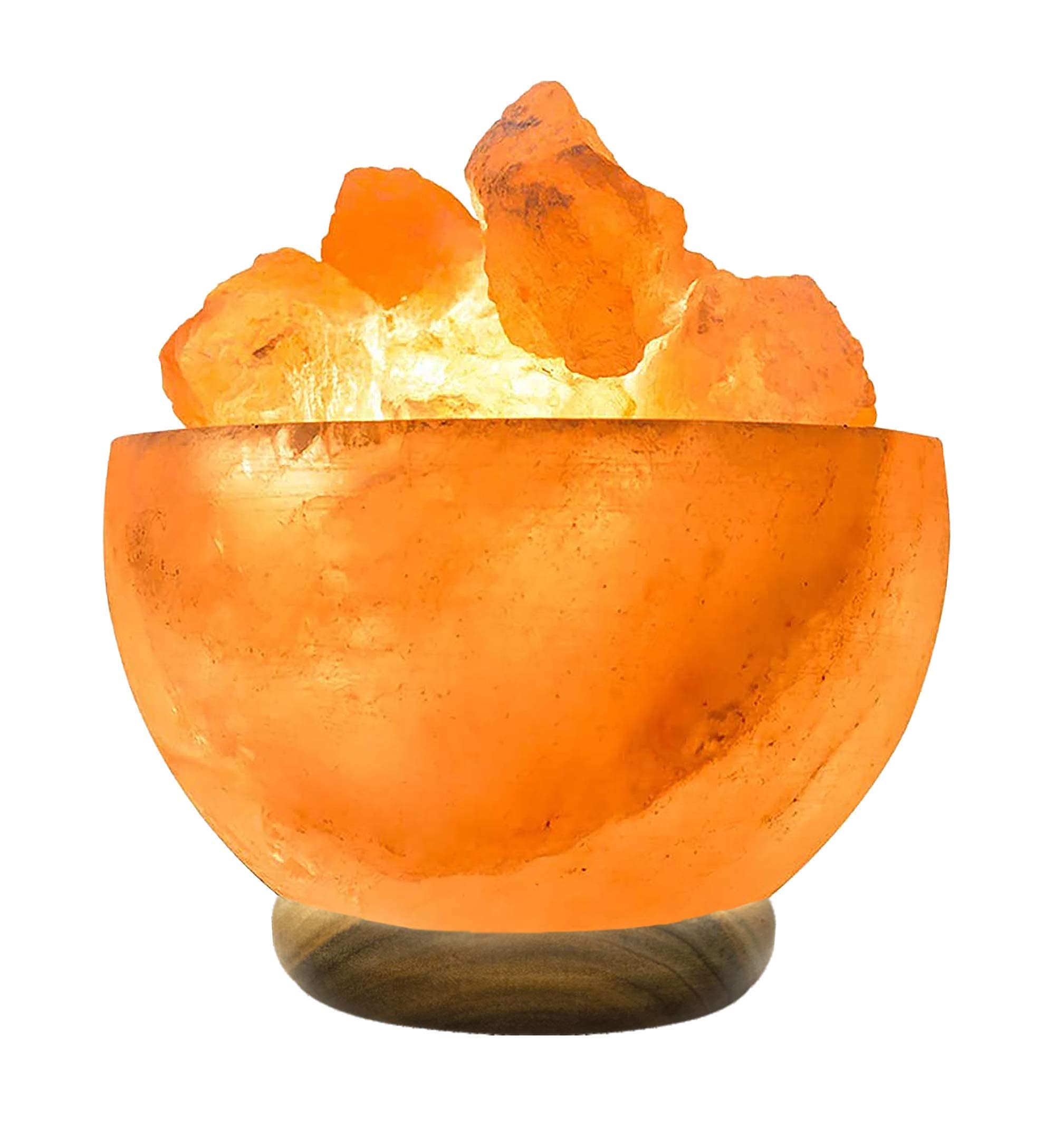 (8" with Button Control & Chunks) Salt Fire Bowl Lamp Made of 100% Authentic Natural Pink Himalayan Crystal Rock Salt Premium and Fine Quality by Sourcediy®