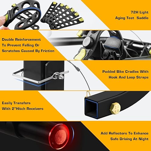 Miniatura 2 de ARKSEN Portabicicletas para 4 bicicletas, soporte de enganche trasero con receptor de 2 pulgadas, correa de amarre, tensor de enganche antitraqueteo