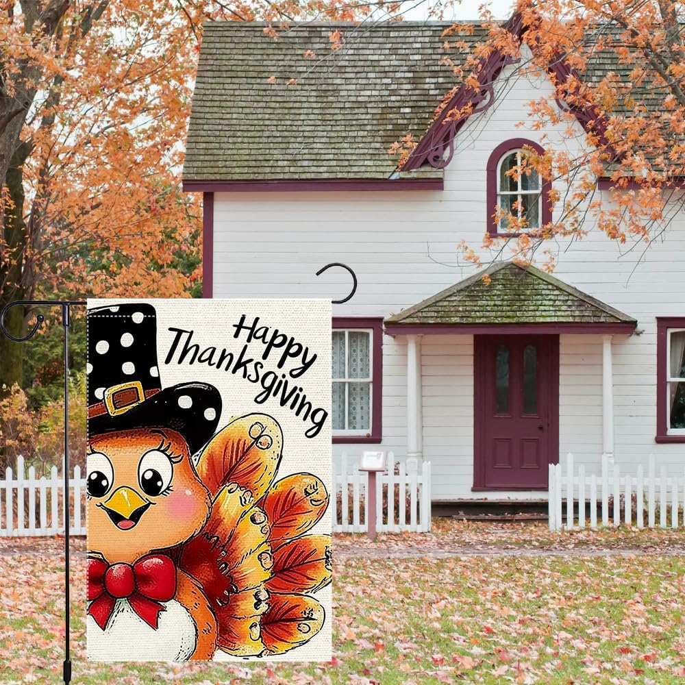 Happy Thanksgiving Garden Flag Double Sided Vertical Burlap Fall Garden Flags Turkey Maple Leaf Autumn Pumpkin Yard Otside Decor 12 x 18 Inch - Image 5