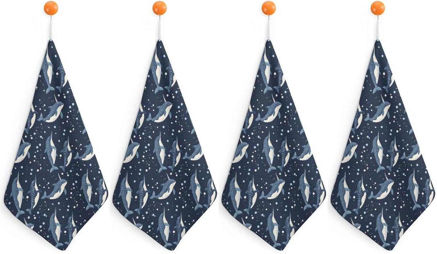 Whales Orcas Narwhals On Navy Hand Towels for Bathroom Kitchen Towels Small Towel Handkerchiefs with Hanging Loop 4PCS