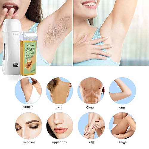 Miniatura 5 de Waxkiss Kit de cera enrollable, kit de depilación para depilación con 2 cartuchos de cera suave, 12 toallitas eliminadoras de cera y 100 tiras de