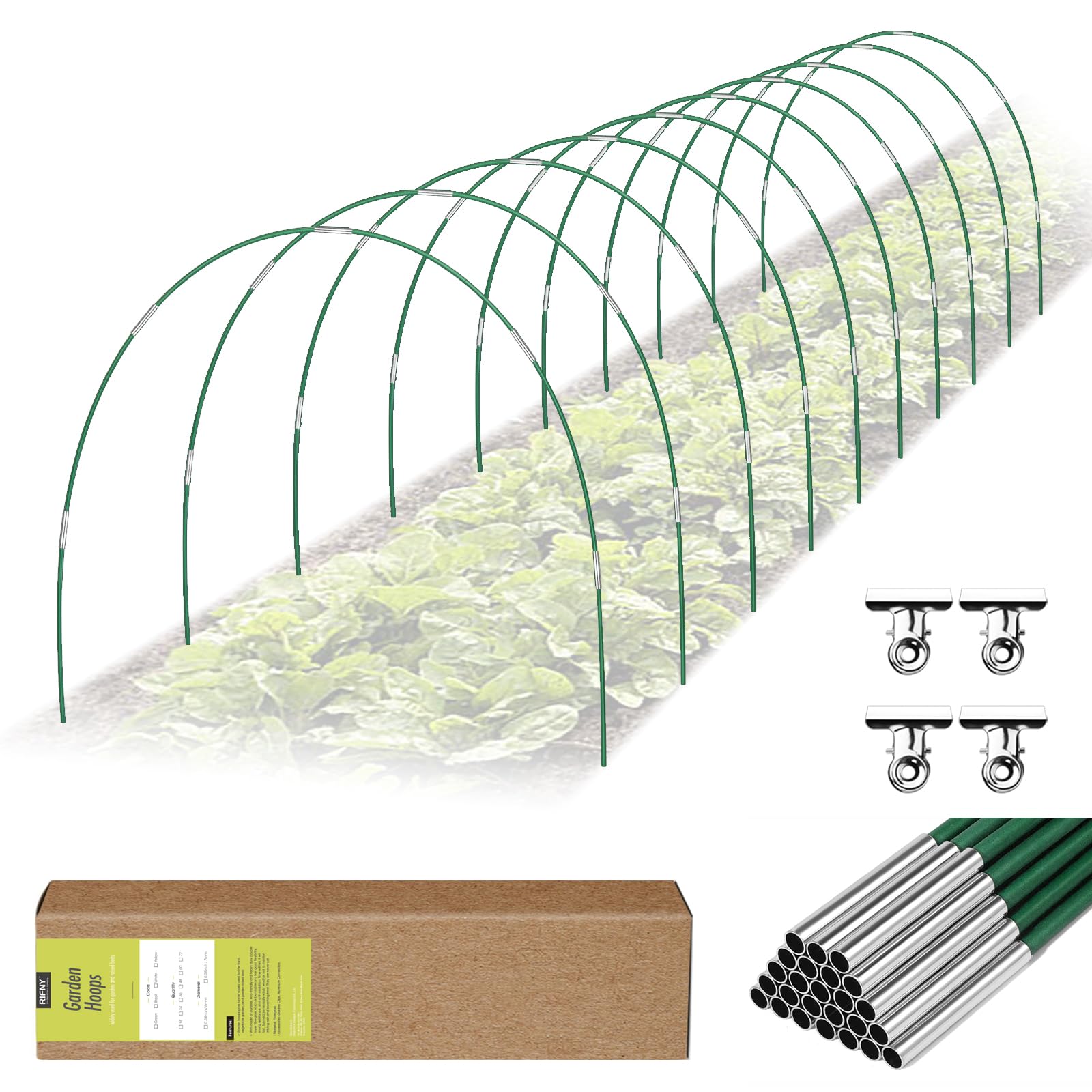 RIFNY Garden Hoops for Netting, 60PCS Garden Hoops for Raised Beds Insect Mesh Netting Tunnel Kits, Greenhouse Cloche Hoops Frame for Plant Freeze Cover (Green)